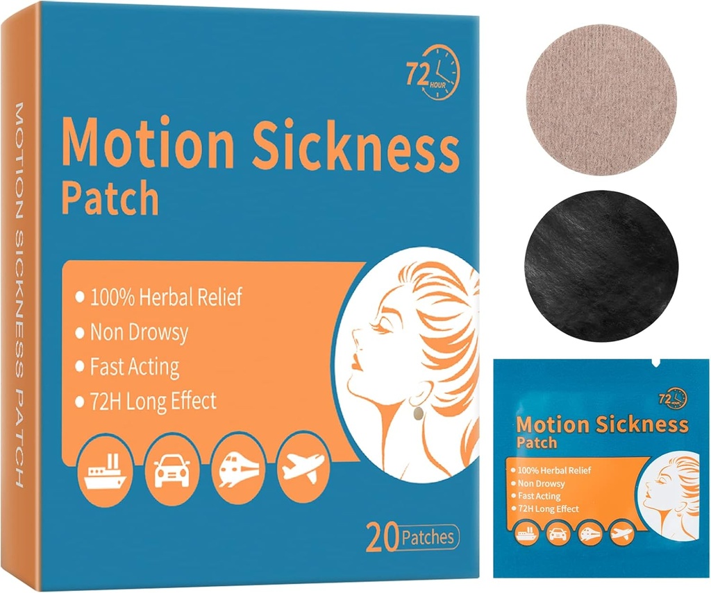 Sea &amp; Motion Sickness Patches - Dizziness Vertigo & Nausea Relief - Anti Vomiting Bands for Adults &amp; Kids - for Cars Cruise Ships Airplanes Trains Buses &amp; Other Forms of Movement Transport - 20 Patch