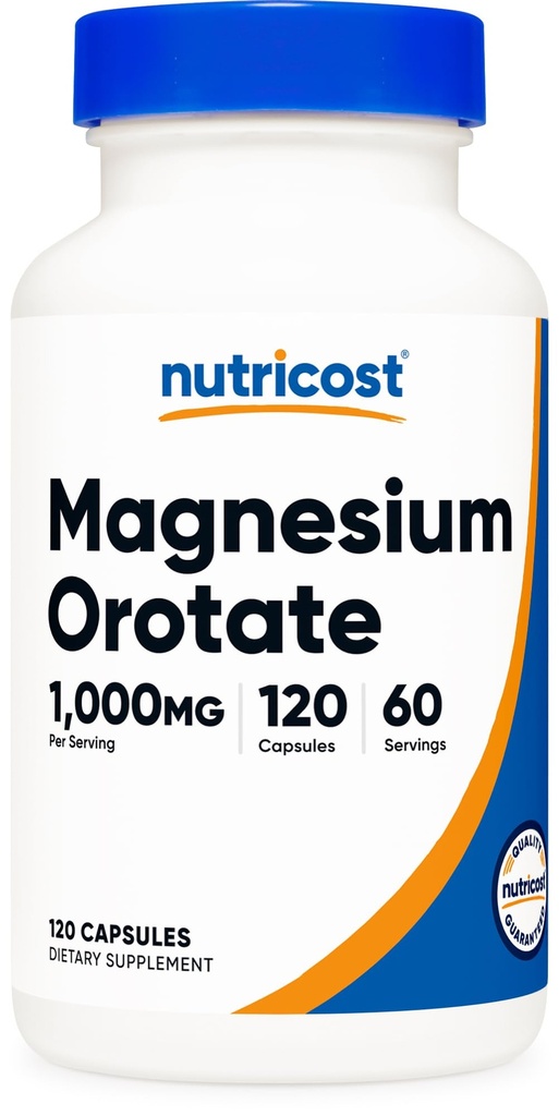 Nutricost Magnesium Orotate Capsules 1000mg, 120 Caps - 60 Servings, 500mg Por Capsule, Non-GMO, Gluten Free