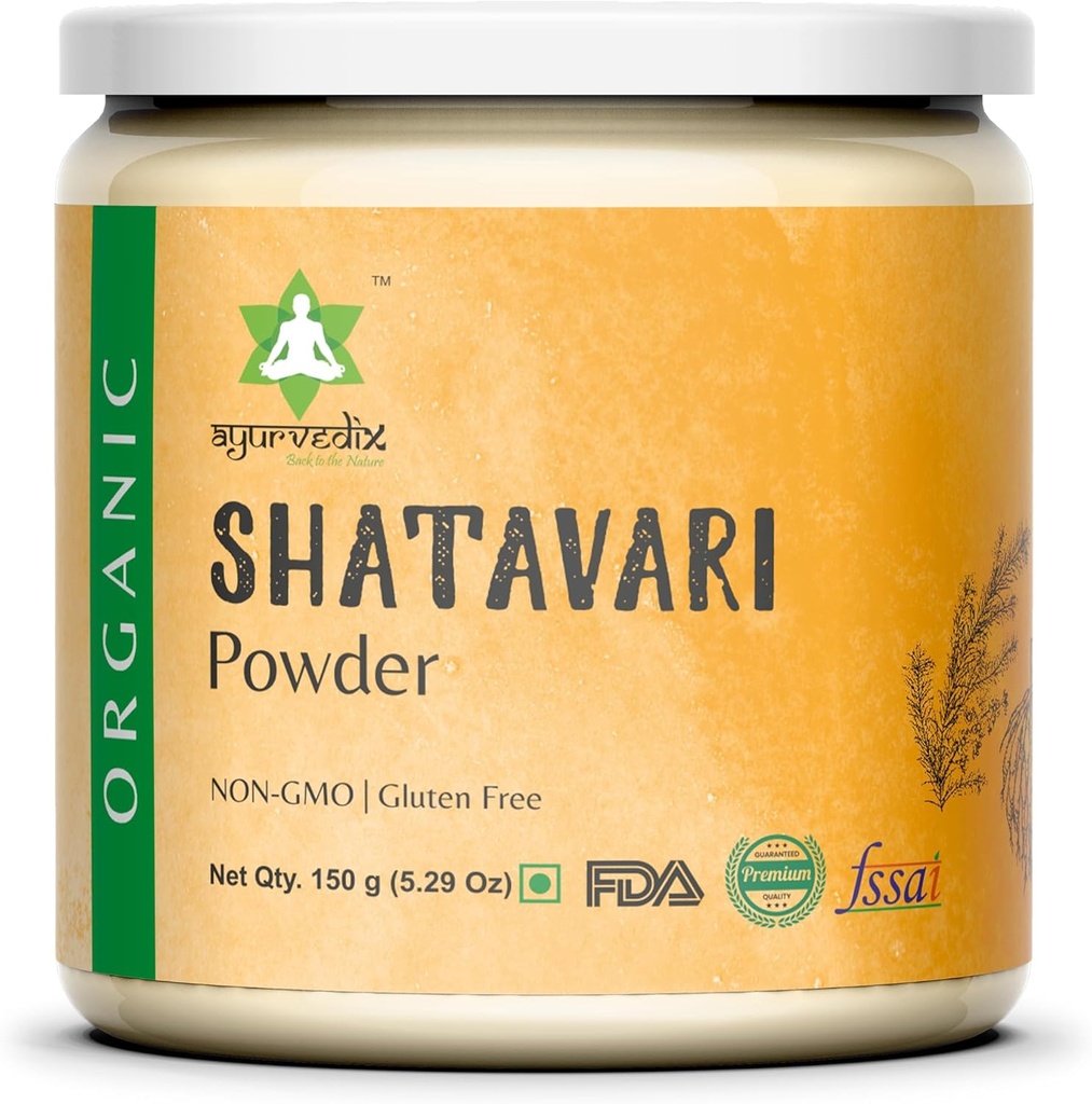Orgánica Shatavari Powder - Espárragos racemoso Suplemento Herbal Apoyos Alivio del Cangrejo Menstrual, Balance Hormonal, Boost Immunity and Inflammatory Response - 150gm/5.2oz