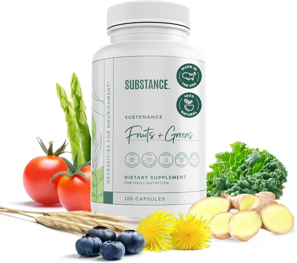 SUSTANCIA. - Sustenancia de la naturaleza Daily Greens, Daily Fruit and Veggies Supplement - Enhance Energy, Mental Clarity - Fruits and Vegetables Supplements - US Made, Vegan-Friendly - 30 Servings.