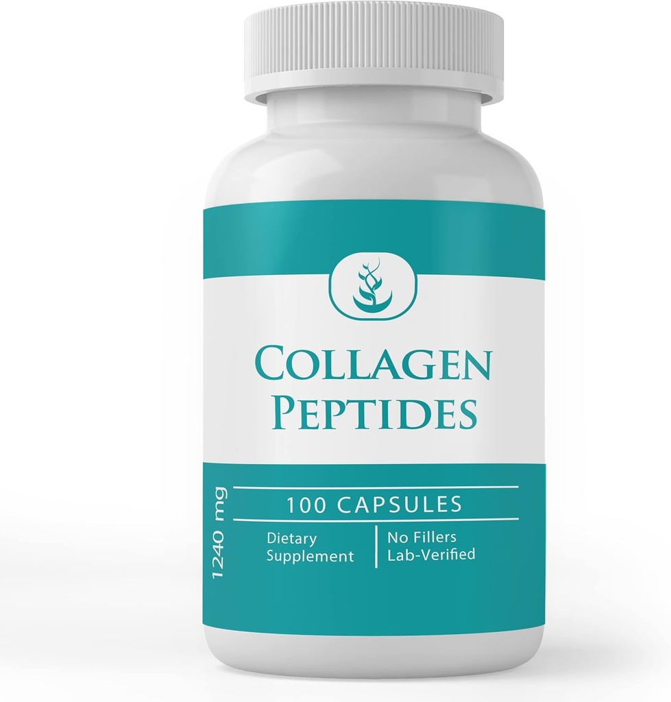 Ingredientes originales puros Collagen Peptide, (100 cápsulas) Puro, No aditivos ni artillería, Lab Verified