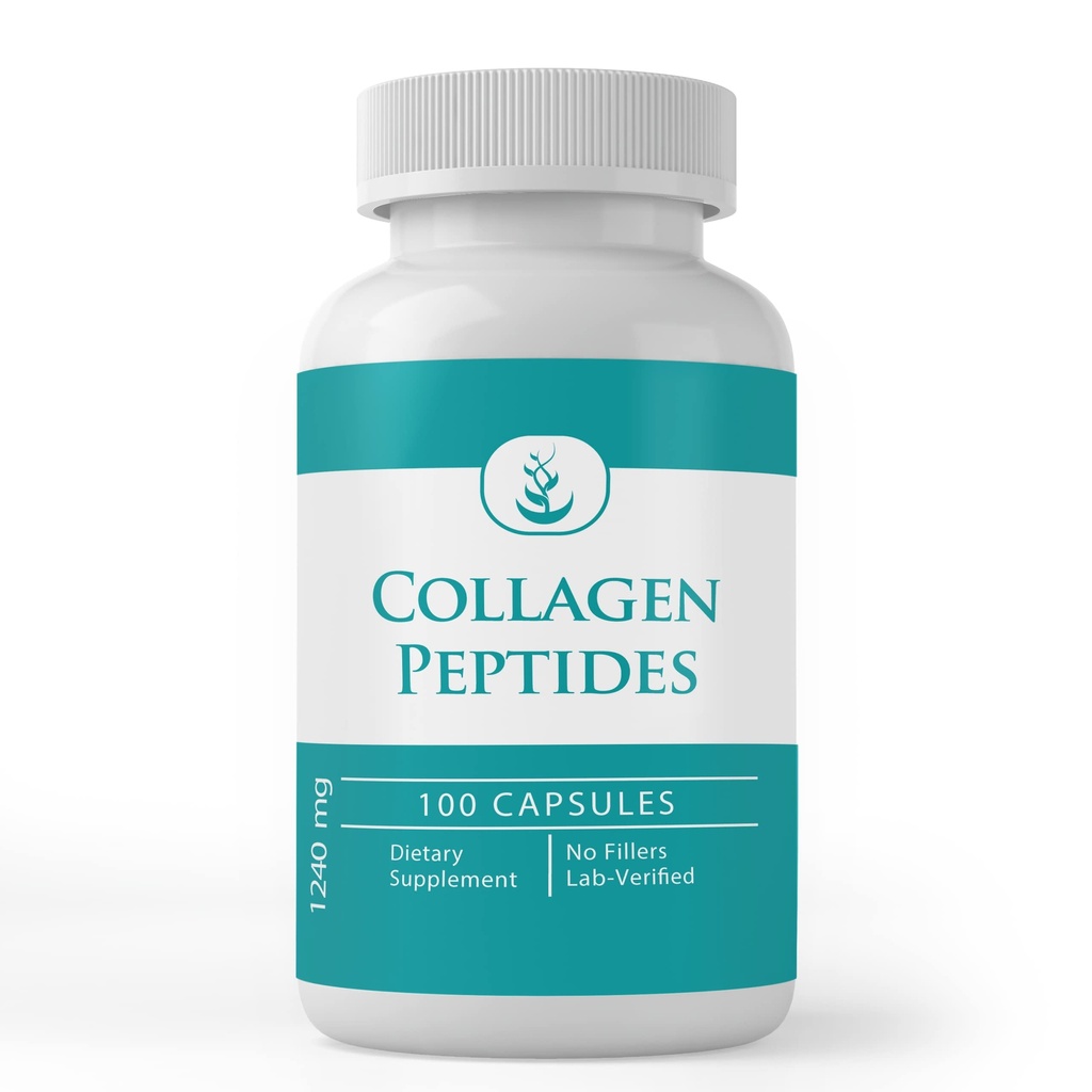 Ingredientes originales puros Collagen Peptide, (100 cápsulas) Puro, No aditivos ni artillería, Lab Verified