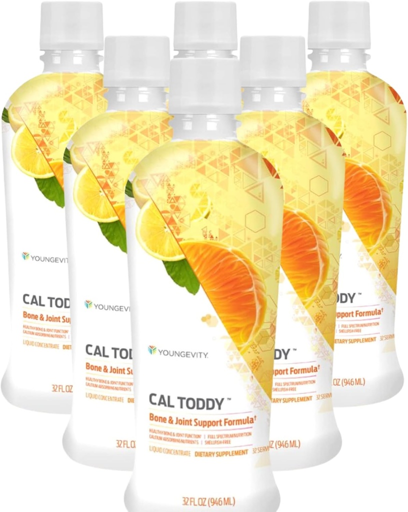 Youngevity Cal Toddy - Calcium (Citrate, Phosphate) Magnesio 1,200mg/600mg - Vitaminas D-3, Zinc, Copper, Potasio, Boron &amp; 70+ Trace Mineral Cofactores - Soportes Bone Health - 32 Fl Oz (Pack of 6)