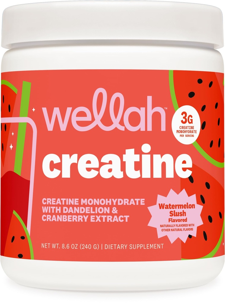 Wellah Creatine for Women (50 Servings, Watermelon Slush) - Cretina Monohydrate con Dandelion & Cranberry Extract