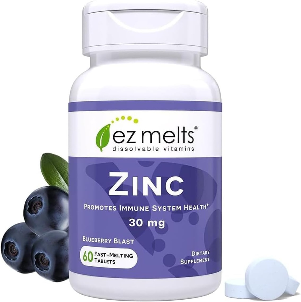 EZ Melts Dissolvable Zinc Suplemento 30 mg, sin azúcar, 2 meses de suministro - 1 paquete