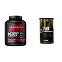 Muscletech Whey Protein Powder Nitro-Tech Whey Protein Isolate & Peptides & Animal Pak - Convenient All-in-One Vitamin & Supplement Pack