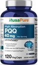NusaPure PQQ Suplemento 40 mg, 120 cápsulas vegetarianas, no GMO, Pyrroloquinolina Quinone Disodium Salt, Bioperine
