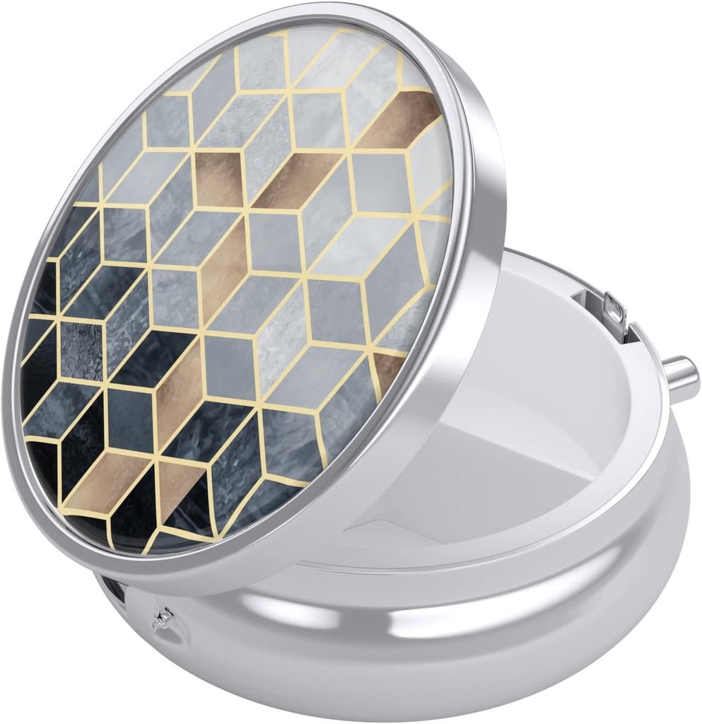 Nipichsha Pill Box, Small Pill Case for Purse & Pocket, Cute Travel Medicine Organizer, Portable Medicine Container Holder to Hold Vitamins, Medication, Fish Oil &amp; Supplements, Gold Diamond