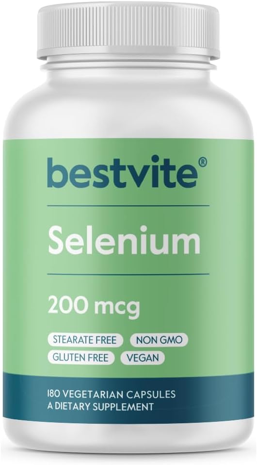 BESTVITE Selenium 200mcg (180 cápsulas vegetarianas) - No Stearates - No agentes de flujo - Vegan - No Gluten Gratis
