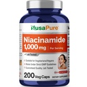 NusaPure Niacinamide 1000mg 200 Veggie Capsules (No-GMO, Vegan) Flush Gratis