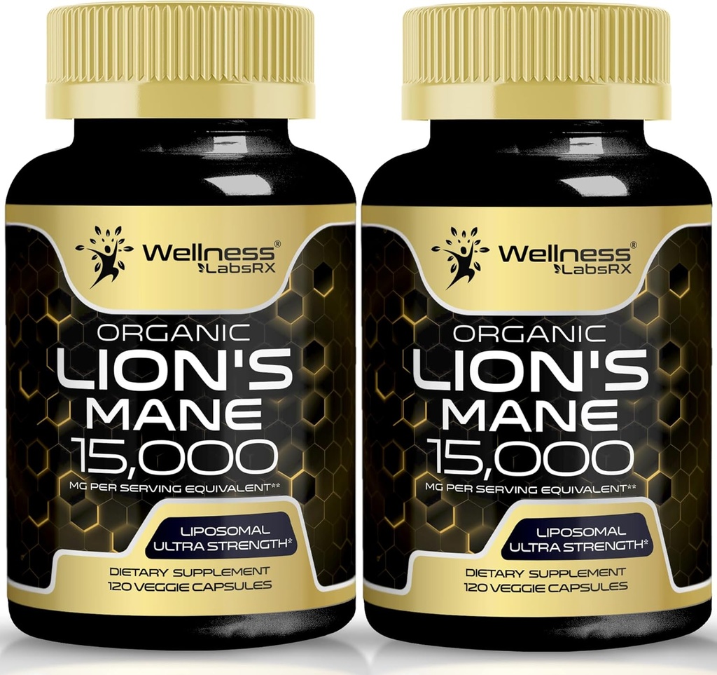 Lions Mane suplemento cápsulas - 120 cuenta - Suplemento de novio, Suplementos de cerebro para memoria y foco, cápsulas de salón de león - Apoyo cognitivo &amp; inmunológico, Suplemento de enfoque - 2 paquete