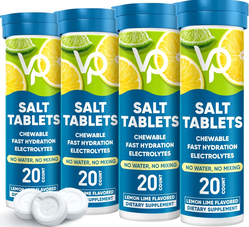 Venture Pal Chewable Electrolyte Tablets, 80 Count Fast-Dissolve Sugar-Free Stick Salt Tablets - Variety Pack for Rapid Hydration, Outdoor Running, Hiking, Sports | Keto & Vegan Friendly | 4 Pack