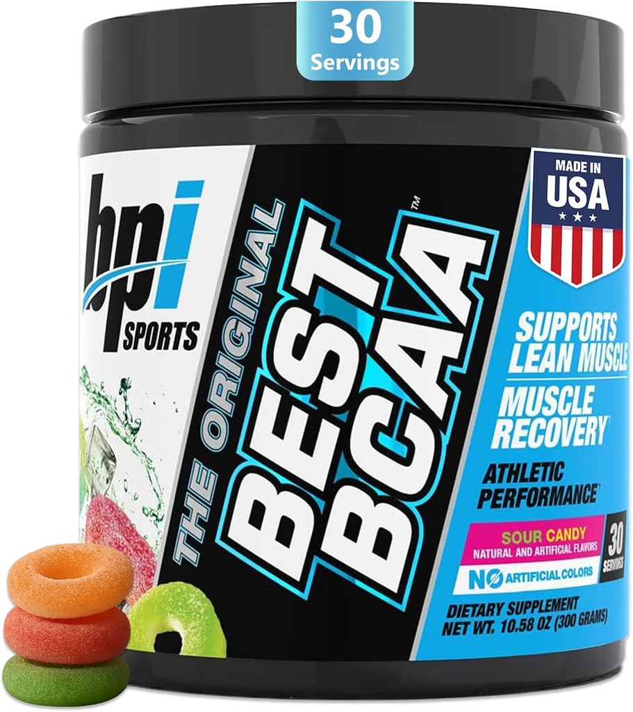 BPI Sports Best BCAA - BCAA Powder - Branched Chain Amino Acids - Muscle Recovery - Muscle Protein Synthesis - Lean Muscle - Improved Performance – Hydration – Sour Candy - 35 Servings - 12.34 oz.