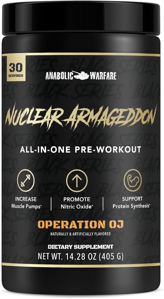 Armagedón nuclear de guerra anabólico Pre-Trabajo para hombres &amp; mujeres con L-Citrulline, Beta Alanine Powder y Caffeine (Orange Juice - 30 Servings)