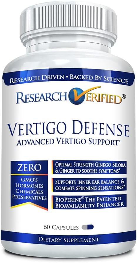 Investigación Vertigo Defensa Verificado - Soothe Symptoms and Support Inner Ear Balance - Vitamina D3, Ginger, Ginkgo Biloba, BioPerine - 60 cápsulas