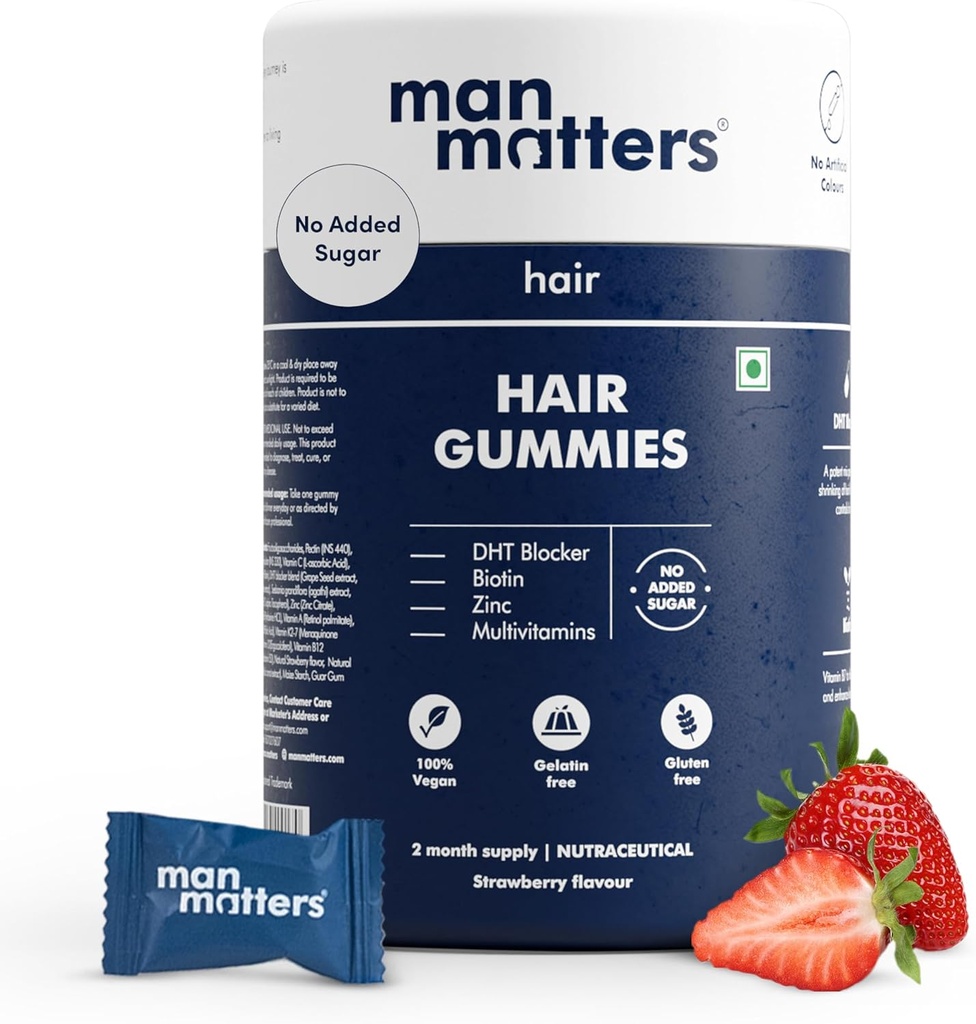 Hombre importa el cabello de la biotina Gummy para el cabello sano TENIDO No Azúcar Añadido Ø Biotina Gummies with Hair Vitamins TEN Vitamina A, Vitamina C, Vitamina E &amp; Zinc TEN 60 Gummies