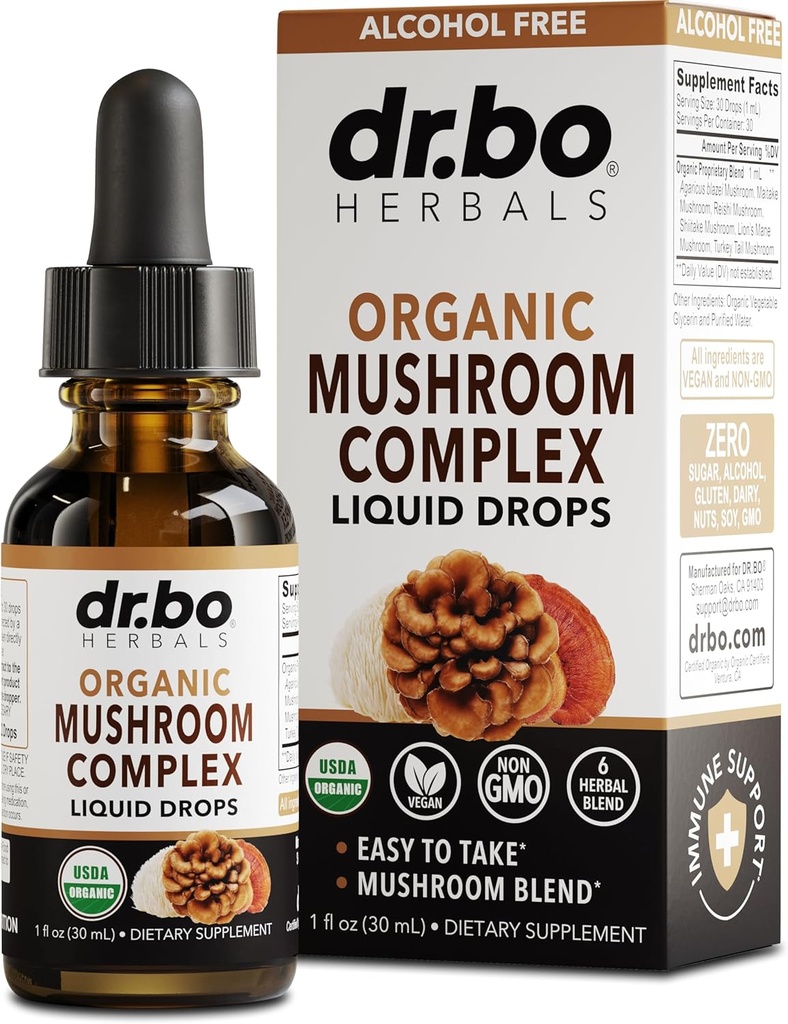 Organic Lions Mane Mushroom Complex - Mushroom Supplement Liquid Drops Tintura para Focus, Fog, Brain Health Supplements - Vegan, Herbal Organic Lion's Mane Mushrooms, Reishi, Turquía Tail Extract 1oz