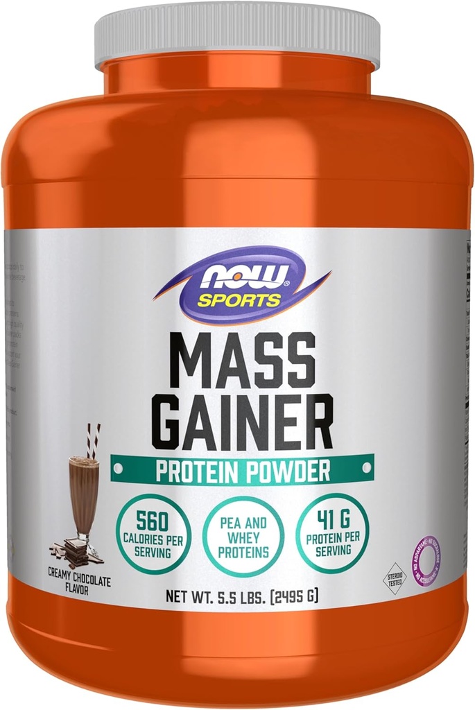 AHORA Foods Sports Mass Gainer Protein Powder, Creamy Chocolate Flavor, Pea y Whey Protein Blend, 5,5 libras.