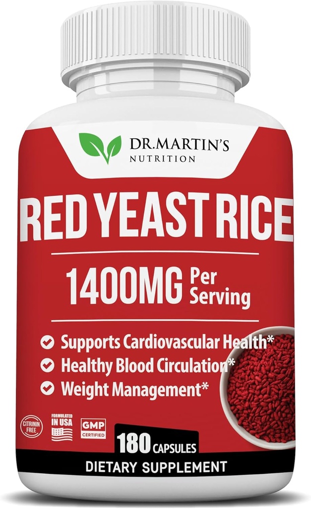Levadura roja Extracto de arroz 1400mg Suplemento 180 Conde Ø Mantener los niveles saludables del colesterol ¦ Apoya la circulación cardiovascular y sanguínea para el corazón sano, la digestión, la gestión del peso " Salud general