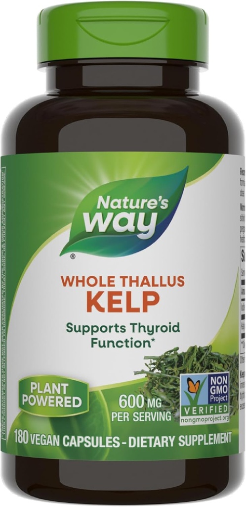 Manejo de Camino de la Naturaleza, soporta Función de Tiroides*, 600 mg por Serving, Proyecto No OGM Verificado, 180 cápsulas (Paquete Mayo Vary)