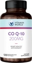 Vitamina World CoQ10 200 mg Softgels, Coenzyme Q10 Suplementos para soporte antioxidante, salud cardíaca y producción de energía, Gluten Free, 120 Rapid Release Softgels