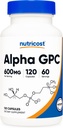 Nutricost Alpha GPC 600mg, 120 cápsulas vegetarianas - No GMO y Gluten Gratis, 300mg por cápsula