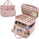 Pill Bottle Organizer Empty, Double Layers Medicine Travel Storage Bag with 5 Customized Dividers and Lockable Zippers for Prescription Bottles and Emergency First Aid Supplies, Pink
