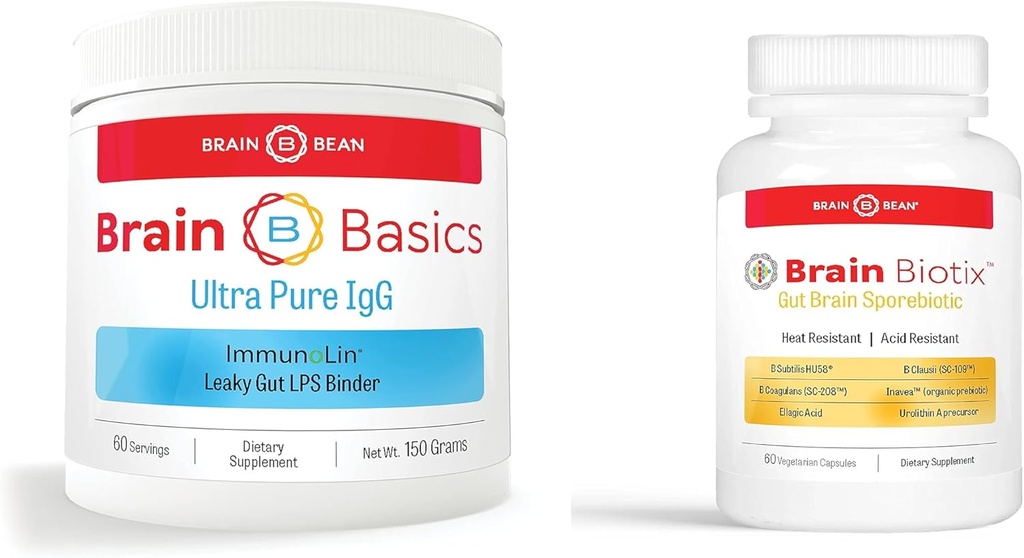Brain Basics Gut Health Bundle: Ultra Pure IgG & Brain Biotix Suplementos ← Nutrient-Rich Immunoglobulin " Spore-Based Probiotic Formulas ← Dairy-Free, Gluten-Free " Nut-Free TEN Made in The USA