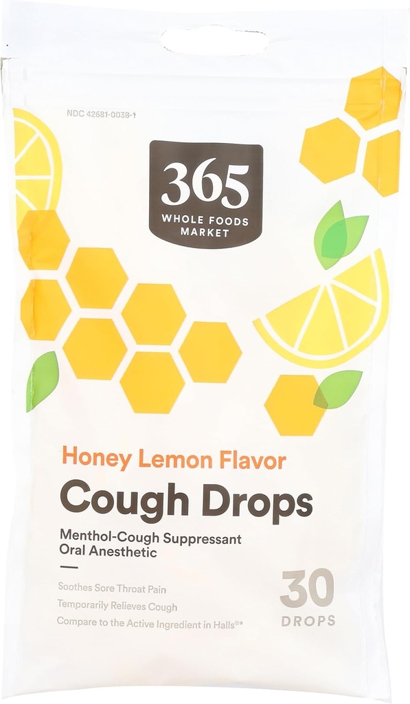 365 por Whole Foods Market, Honey Lemon Cough Drops, 30 Cuenta