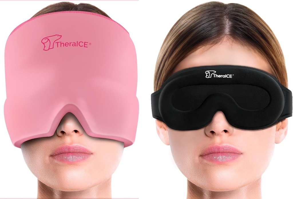 TeraICE Migraine Headache Relief Cap, Sombrero de Terapia Caliente, Migraine Relief Cap, Cool Gel Head Wrap, Headache Cap Ice Pack Mask + TheraICE Cooling Gel Relief Sleep Mask