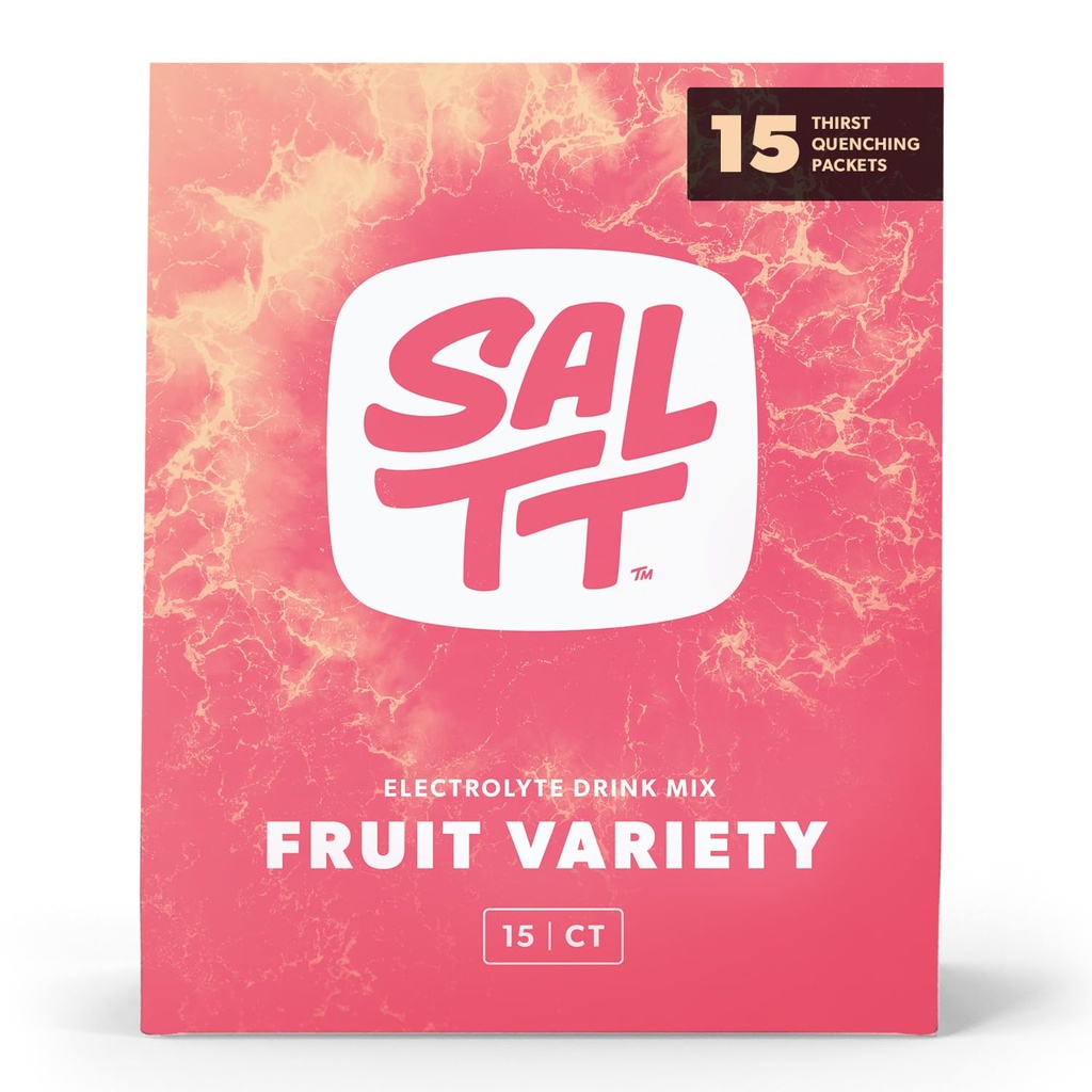 SALTT Electrolytes Embalajes de Polvo, Empaquetado de Variedad de Frutas (15 Packets) - Magnesio, Potasio, Sodio, Trace Minerals - Vegan & Gluten Gratis - Travel Essentials - Made in USA