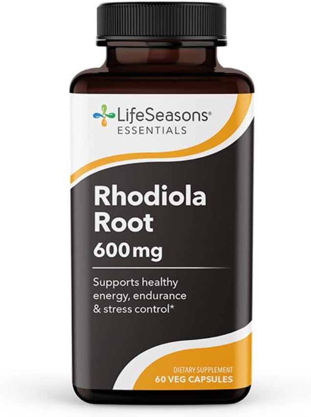 LifeSeasons Essentials Rhodiola Root - Supports Healthy Stress Response, Natural Sleep Cycles, Brain Health &amp; More - Natural Calm Support - 600 mg por 2 cápsulas - 30 Day Supply