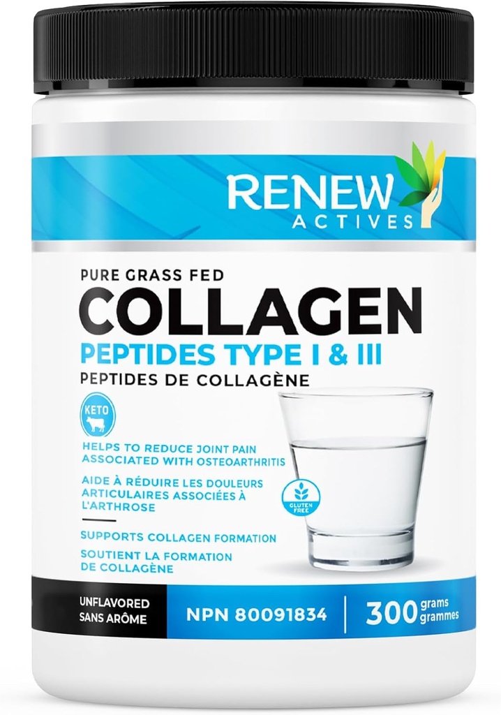 Renovar Activos Péptidos de colágeno hidrolizado Pólvora 10G por ser – Colágeno de talla superior para piel, articulaciones " Cabello – 9.4g Proteína – apoya la formación del colágeno " recuperación del músculo – Hecho en Canadá