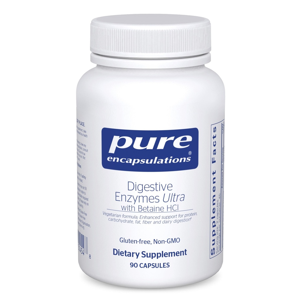 Encapsulaciones puras Enzimas digestivas Ultra con Betaine HCl - Vegetarian Digestive Enzyme Suplemento de Apoyo Proteína, Carb, Fibra y Digestión Dairy* - 90 cápsulas
