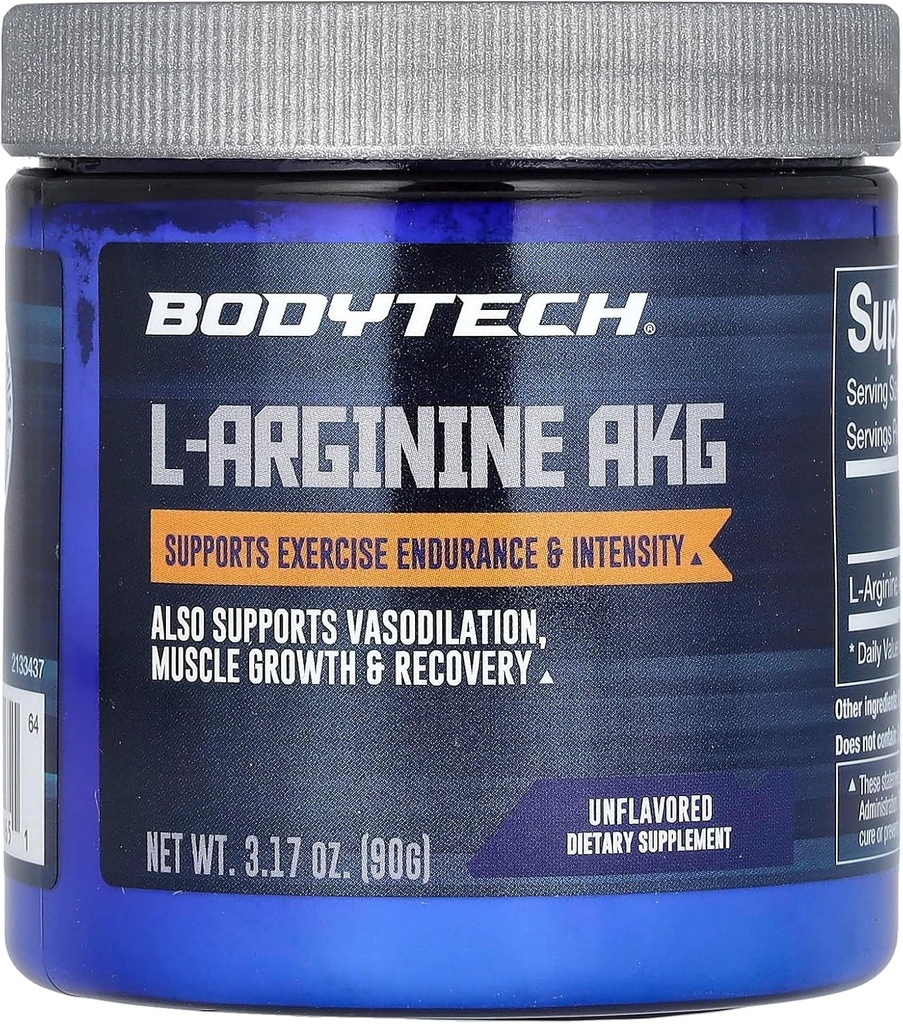 BODYTECH L-Arginina AKG 3000MG - apoya la resistencia del ejercicio, el crecimiento muscular y la recuperación, la vasodilación, el óxido nítrico (3.17 Unce Powder)