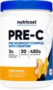 Nutricost Pre-C Pre-Workout Complex with Creatine (Peach Mango TENIDO 30 Servings) Powder - Boost Fintess Routines, 450g