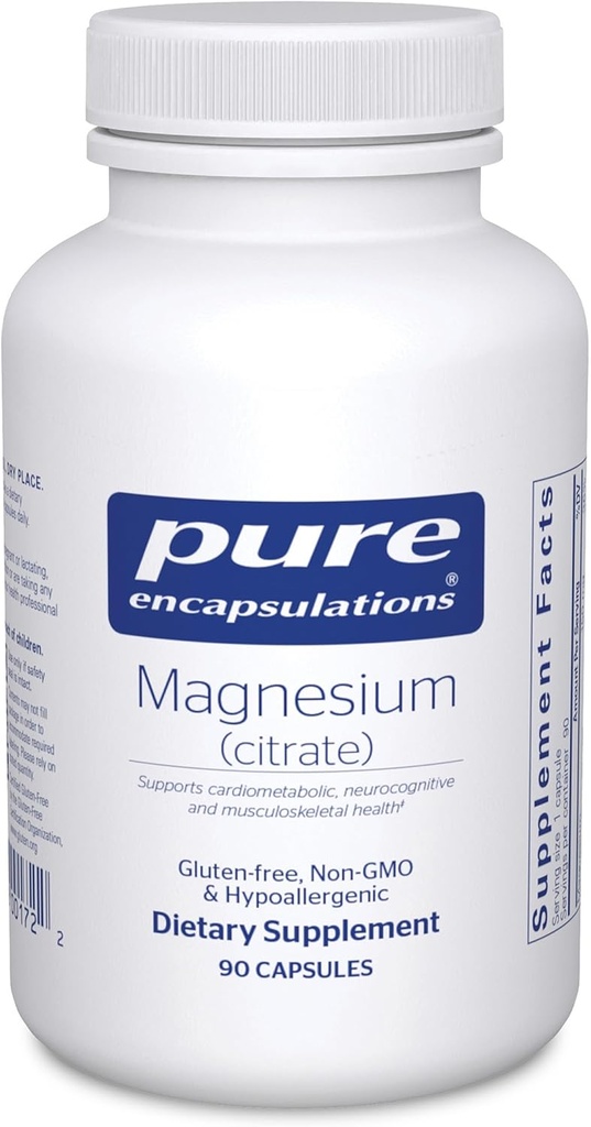 Encapsulaciones puras Magnesio (Citrate) - Suplemento para el sueño, la salud cardíaca, la salud cognitiva, la salud ósea, la energía, los músculos y el metabolismo* - con Magnesio Premium - 90 cápsulas