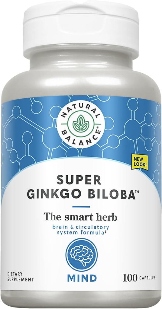 Natural Balance Super Ginkgo Biloba Plus ← Cerebro &amp; Circulación Fórmula para ayudar a apoyar Focus, Memory & Blood Flow TEN con Gotu Kola TEN 100ct, 50 Serv.