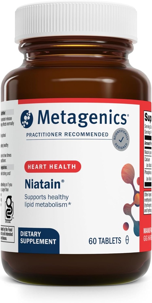 Metagenics Niatain Niacin B3-500 mg Ácido Nicotínico con liberación sostenida para el flujo reducido - Soporta colesterol, energía, Nervous & salud cardiovascular* - No GMO, libre de gluten - Certifie GMP