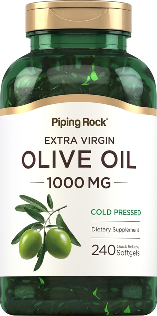 Piping Rock Aceite de Oliva Softgel Capsules TENIDO 1000mg ANTE 240 Píldoras Silencio Orgánica Extra Virgen Cold Suplemento Presionado Silencio Gluten Free, Non-GMO