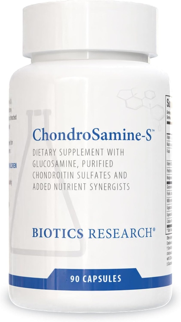 Biotics Research ChondroSamine S Comprehensive Joint and Connective Tissue Support, 600 Elemental Glucosamine, MSM, Vitamina C, Manganese, Niacin, Pantothenic Acid, Folate, B12, SOD, Catalase 90 Caps