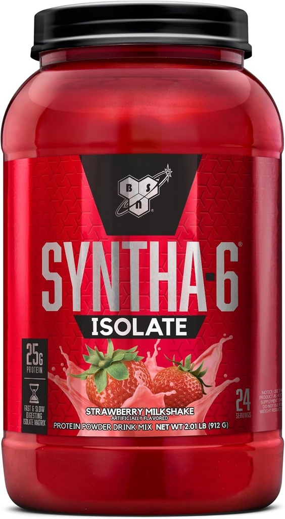 BSN SYNTHA-6 Isolate Protein Powder, Strawberry Protein Powder con Whey Protein Isolate, Milk Protein Isolate, Flavor: Strawberry Milkshake, 24 Servings (Packaging May Vary)