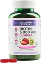 NatureWise Biotin Gummies - Supports Healthy Hair, Skin and Strong Nails - Vitamina B7 5000mcg - Belleza natural - Fresa-Kiwi Flavor - Vegan, No GMO, Gluten Gratis - 90 Conde[45 Day Supply]