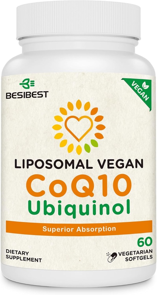 1000mg Liposomal CoQ10 Ubiquinol, 60 Vegan Softgels, Alta Absorción Ubiquinol CoQ10 Suplemento, Active Antioxidant Form of Coenzyme Q10 for Heart Function & Energy Production