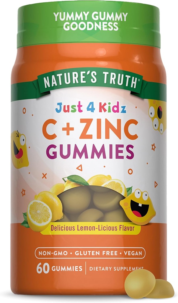 La verdad de la naturaleza Vitamina C Gummies for Kids ← con Zinc ← 60 Conde ← Vegan, No Gluten