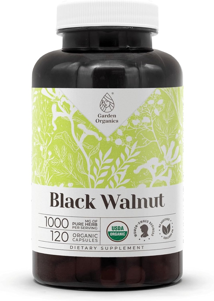 Black Walnut USDA Organic 120 Capsules ← High-Potency Natural Supplement TEN Certified Organic Vegetarian Capsules and Organic Black Walnut (Juglans Nigra) Dried Hull (120 Capsules)