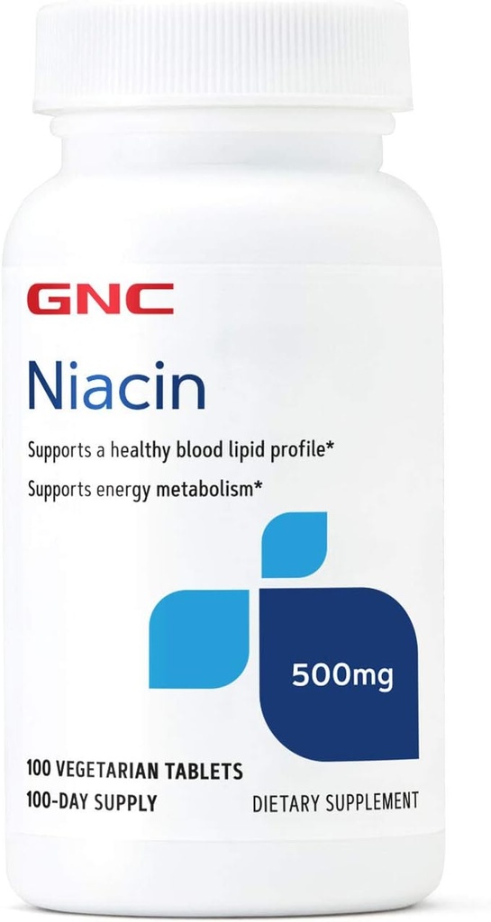 GNC Niacin 500mg, 100 Tablets, apoya la salud del vaso sanguíneo