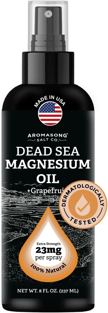 Aromasong Magnesium Spray Grapefruit- Extra Strength (23mg en cada Spritz) 8 Oz - Natural y Puro Magnesium Oil Spray - Hecho en EE.UU. - para el trastorno de la pierna y promueve un sueño calmado