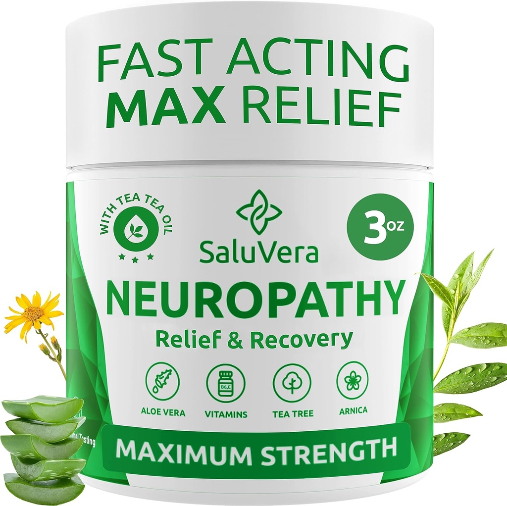 Crema de Alivio de Dolor de Neuropatía - Aliviador de Dolor de Estrés Máximo para Pie, Dedos, Manos, Legs con Aloe Vera, Arnica, MSM Vitamina B6, y Menthol para Alivio Activo Acelerado 3oz