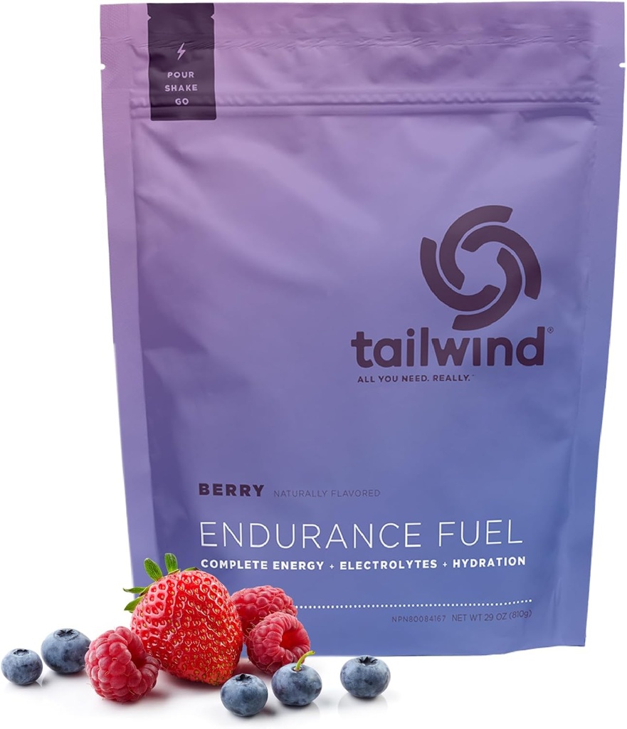 Tailwind Nutrition Endurance Fuel, Carbohydrate &amp; Electrolyte Sports Drink Mix Powder, Gluten-Free, Vegan, Berry, 30 Servings